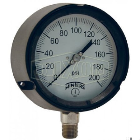 Dixon Process Gauge, 0 to 600 psi, 1/2 in Connection, 4-1/2 in Dial, +/- 0.5% Full Scale PGS600